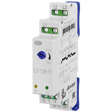 Реле контроля трехфазного напряжения ЕЛ-12М-15 AC415В УХЛ4 (спец.) с задержкой срабатывания 0.1-10с ток контактов исполнительного 8А 2п Меандр A8302-16934447