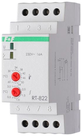 Регулятор температуры RT-822 (от +30 до +60 град.C; выносной датчик; монтаж на DIN-рейке 35мм 50-260В 16А 1P IP20) F&F EA07.001.005 Евроавтоматика