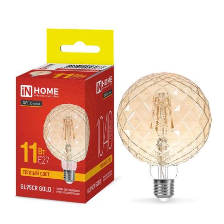 Лампа светодиодная филаментная LED-GL95СR-deco gold кристалл золотистая 11Вт 230В E27 3000К 1040лм IN HOME 4690612056067