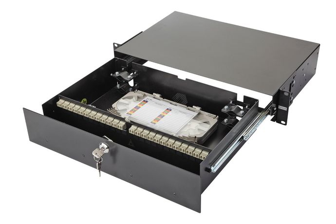 Панель коммутационная 19 дюймов 2U выдвижная корпус 48 адаптеров 50/125 OM4 - 47F-48-40-2L-08-11BL Eurolan