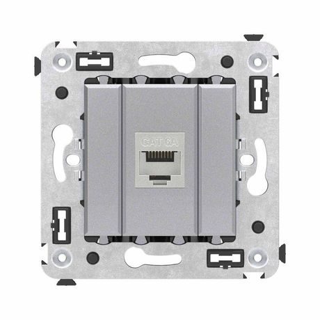 Компьютерная розетка RJ-45 без шторки в стену, кат.6А одинарная экранированная, "Avanti", "Закаленная сталь" | 4404773 DKC ДКС