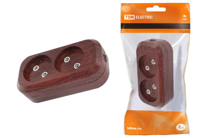 Колодка розеточная 2 гнезда 2П б/з 10А 250В "Эко" (бук) | SQ1806-0059 TDM