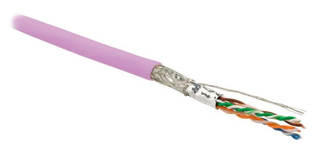 Кабель витая пара экранир. SF/UTP кат.6 4 пары 26 AWG МЖ patch экран-фольга + медн. оплетка LSZH SFUTP4-C6-P26-IN-LSZH-PK-500 роз. (уп.500м) Hyperline 445054