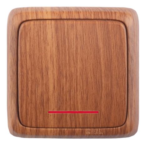 Выключатель одноклавишный наружный с изоляционной пластиной индикацией дуб 10А - ВА10-114-05 HEGEL