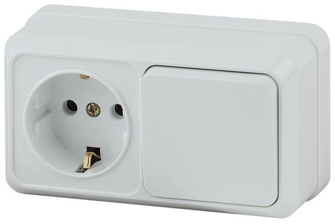 Блок розетка с выключателем Intro Quadro 2-701-01 горизонтальный 10(16)А-250В, IP20, ОУ, белый | Б0053864 ЭРА