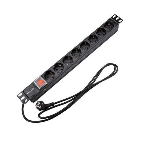 Блок распределения питания для 19дюйм шкафов; горизонт.; 8 розеток СЕЕ 7/4; 16А; выключатель; вилка 7/7; шнур 2м; корпус алюм. Rexant 04-0104-1 MEET