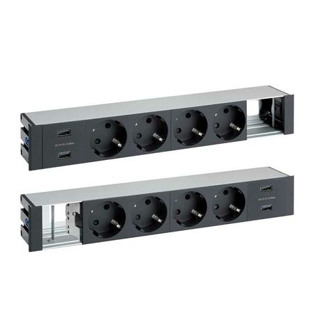 Двухсторонний врезной x12 розеточный блок, планка, 8x2P+E, 4xUSB з/у, 2 пустых модуля, черный, S400 | 47624000-138 Simon