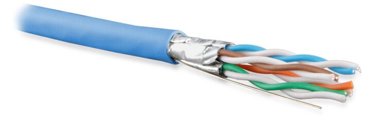 Кабель витая пара U/FTP кат.6A (10GBE) 4 пары 23 AWG ОЖ solid кажд. в экране без общего экрана PVC UFTP4-C6A-S23-IN-PVC-BL-500 син. (уп.500м) Hyperline 445115