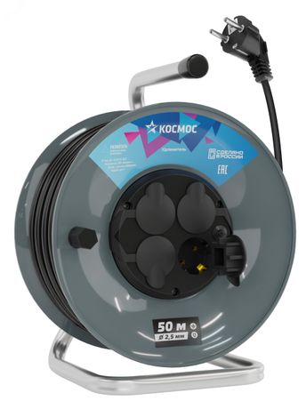 Удлинитель КОСМОС катушка 16А 4 гн ПВС 3*2,5 50м IP44 с заземлением - YKKsm50m-4g-Z(2,5)IP