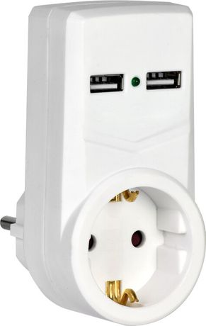Адаптер Т-01/01 1 место 2P+PE 16А 2хUSB 2,1A белый | WTP10-16-01-ZKU-K01 IEK