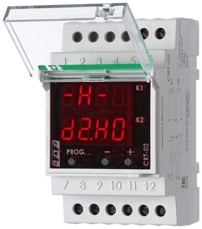 Регулятор температуры CRT-02 2-канал.; диапазон температур от -50 до +140град.C; многофункц.; цифровая индикация; выносн. датчики с термоустойч. проводом; 3 модуля; монтаж на DIN-рейке; 100-264В AC/DC 2х16А 2NO/NC IP20 F&F EA07.001.015 Евроавтоматика