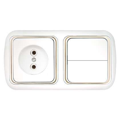 Блок СП (розетка без заземл. + 2-кл. выкл.) бел. Bylectrica 2В-РЦ-535