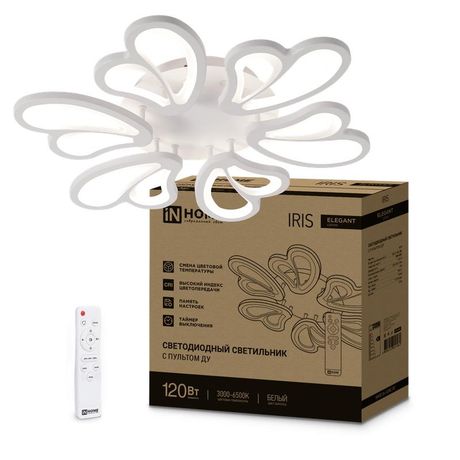 Светильник светодиодный ELEGANT IRIS 120Вт 230В 3000-6500K 8400Лм 607х535х85мм c пультом ДУ белый IN HOME - 4690612051482