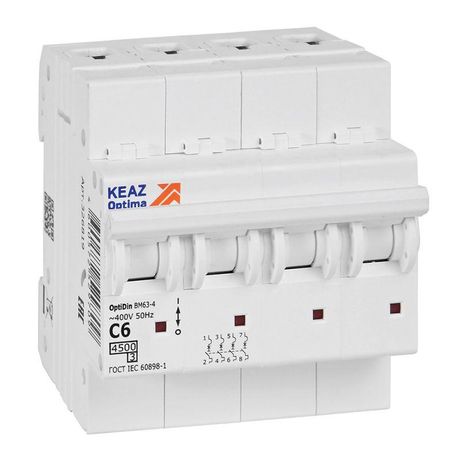 Выключатель автоматический четырехполюсный 6А C 4,5кА AC OptiDin BM63-4C6-4,5-УХЛ3 - 326819 КЭАЗ