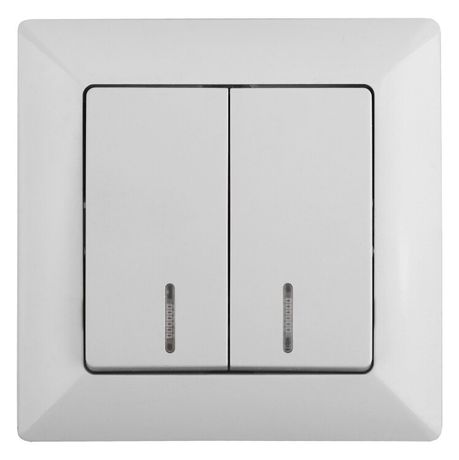 Выключатель двухклавишный скрытого монтажа с подсветкой белый 10А 250В Intro Solo 4-105-01 - Б0053593 ЭРА