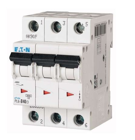 Выключатель автоматический 40А кривая отключения D трехполюсный отключающая способность 6 кА PL6-D40/3 - 286617 EATON
