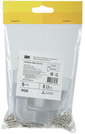 Коннектор угловой RGB 14мм (разъем-разъем) (уп.5шт) IEK LSCON14-RGB-220-05