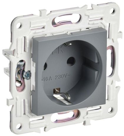 Розетка SKANDY 16А с заземл. защ. шторки безвинт. крепл. SK-R06Gr сер. IEK SK-R14-16-1-K03