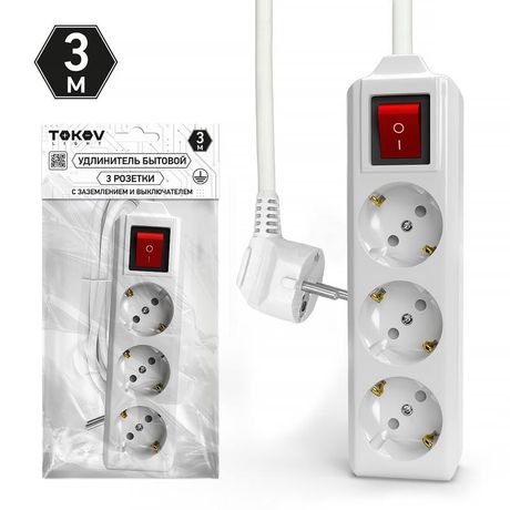 Удлинитель 3х3м с заземл. выкл. 10А 3х1.5 TOKOV LIGHT TKL-C01-BU3-3-1.5-ZV