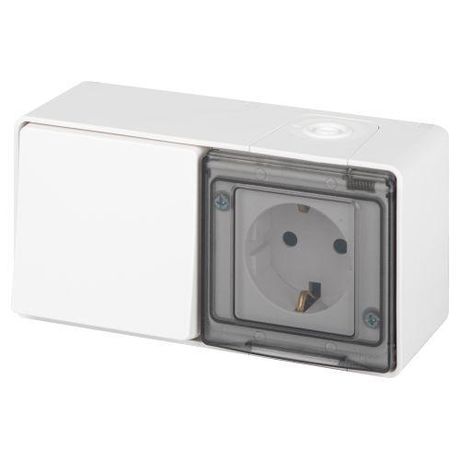 Блок розетка с выключателем (открытой установки) без шторок белый 16А 250В IP55 винтовые клеммы 11-7501-01 Эра Эксперт - Б0063288