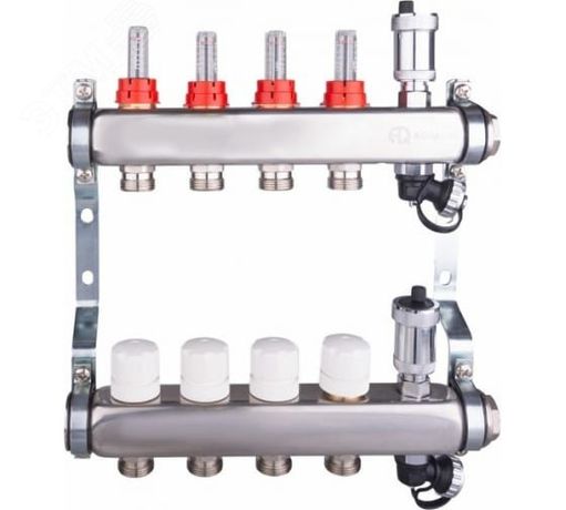 Группа коллекторная со встроенными расходомерами в сборе 1' х 4 выхода евроконус 3/4' из нержавеющей стали - 02702 AQUALINK