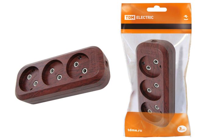 Колодка розеточная 3 гнезда 2П б/з 10А 250В "Эко" (бук) | SQ1806-0061 TDM