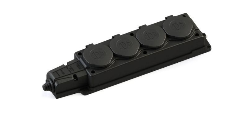 Колодка 4х розетка четырехместная 2К+З каучуковая 16А/250В IP44 Чёрная MultiSet - MST4104BK APC