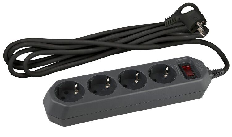 Удлинитель с сетевым фильтром 4х1.5м заземл. 10А IP20 USF-M-4es-1.5m-B ПВС 3х0.75 термозащита выкл. черн. Эра Б0019740