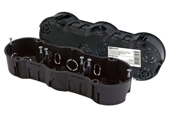 Установочная коробка СП 3-х местная, 212х70х45мм, саморезы, IP20, инд. штрихкод, - SQ1402-1919 TDM