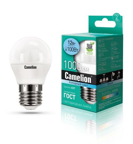 Лампа светодиодная LED12-G45/845/E27 12Вт 220В Camelion 13696