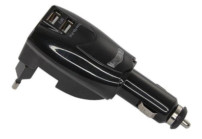 Универсальное ЗУ-трансформер авто+сетевое 2 USB цвет черный (2х1000 mA)c индикатором, блистер | 18-1185-1 SDS REXANT