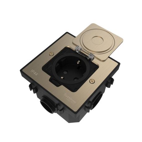 Лючок MultiDesk MDK21 с розеткой 2P+E 16А 250В IP44 монтажной коробкой для бетонных полов никель SE MDK21202NC APC