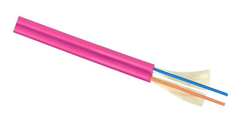 Кабель волоконно-оптический 50/125 (OM4) многомодовый, 2 волокна, плотное буферное покрытие (tight buffer), zip cord, для внутренней прокладки ( -25C ~ +50), LSZH, маджента RAL 4010 - TB-ZIP-7-02T-LSZH-IN-25 Cabeus 9223c