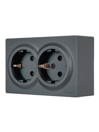 Розетка 2-м ОП LETO с заземл. закрытый корпус ПБТ графит LEZARD 752-3400-127B