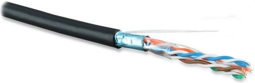 Кабель витая пара FUTP4-C5E-S24-OUT-PE-BK-100 экранир. F/UTP кат. 5e 4 пары (24AWG) ож (solid) экран - фольга внешн. PE черн. (уп.100м) Hyperline 49117