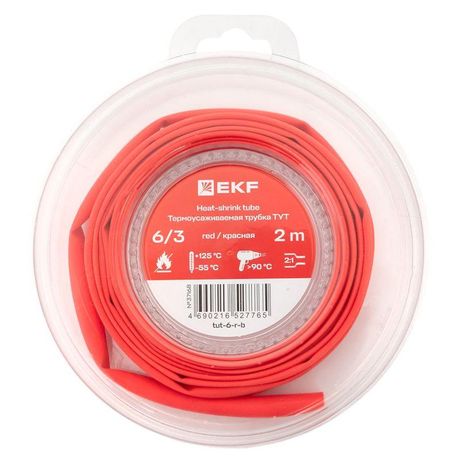 Термоусаживаемая трубка ТУТ нг 6/3 красная ролик 2 м |tut-6-r-b|EKF