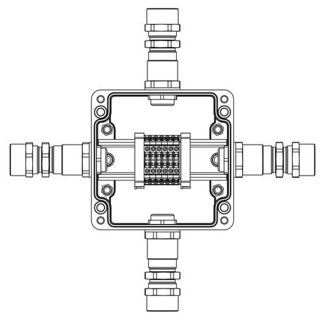 Взрывозащищенная клеммная коробка из полиэстера TBE-P-03-(6xCBC.2)-1xKA2MHK(A)-1xKA2MHK(B)-1xKA2MHK(C)-1xKA2MHK(D)1Ex e IIC Т5 Gb /Ex tb IIIC T95°C Db ДКС 1231.031.22.1226