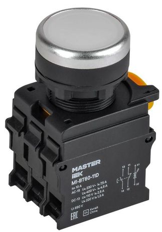 Кнопка с подсветкой d=22мм 1NO+1NC белая MASTER | MI-BT60-11D-3-12-K01 IEK
