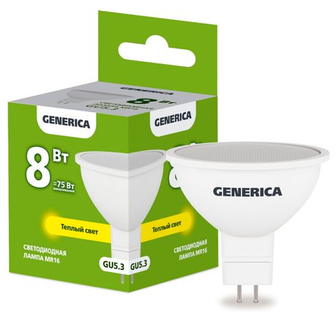 Лампа светодиодная MR16 софит 8Вт 230В 3000К GU5.3 | LL-MR16-08-230-30-GU5-G GENERICA IEK