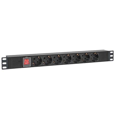 Блок розеток PDU TERACOM PRO 19' 1U 10А/250В 7 роз. Schuko с выключателем без шнура питания вх. разъем C14 корпус алюминий черный - TRP-HPD-LS-10A-7SH-C14 EKF
