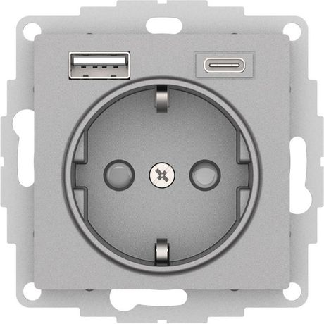 Розетка AtlasDesign 16А с 2-мя заряд. устройствами USB тип A+C 5В/2.4А 2х5В/1.2А механизм алюм. SE ATN000332 APC