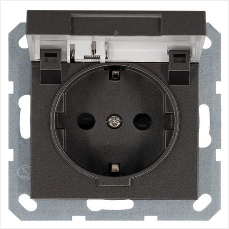 Розетка 1-м Shuko 16А IP20 с заземл. защ. шторки крышкой механизм мокко Jasmart G5505Z