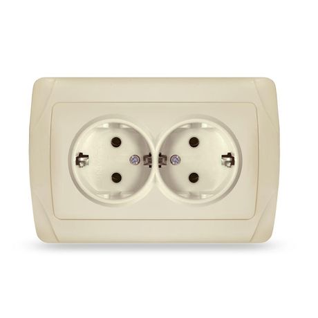 Маргарита розетка двухместная с/з, с/у, 16А, 220В, сл.кость (ivory) (еврослот) - М0128-I Союз