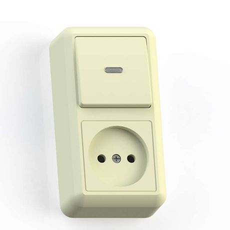 Блок комбинированный СП БКВР-430 Оптима (1-кл. выкл. с подсветкой + розетка) сл. кость Кунцево 8083