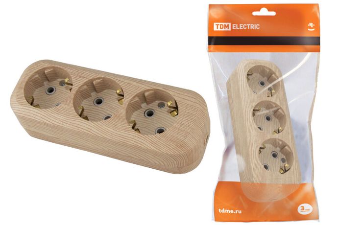 Колодка розеточная 3 гнезда 2П+3 16А 250В "Эко" (сосна) | SQ1806-0048 TDM