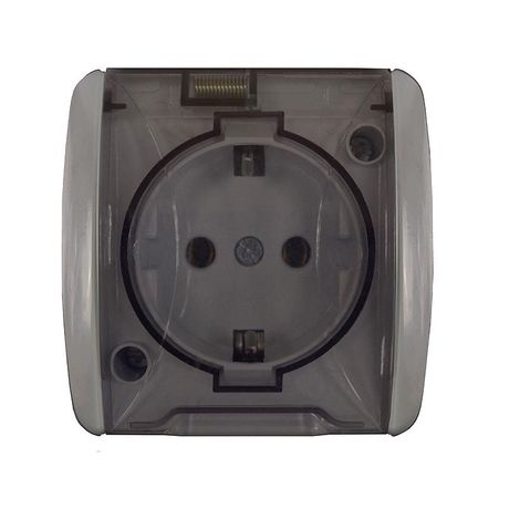 Розетка 1-м ОП Клио 16А IP54 с заземл. прозр. крышкой сер. UNIVersal К2229-Gr Союз