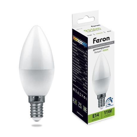 Лампа светодиодная диммируемая, (11W) 230V E14 4000K С37, LB-771 | 51056 FERON