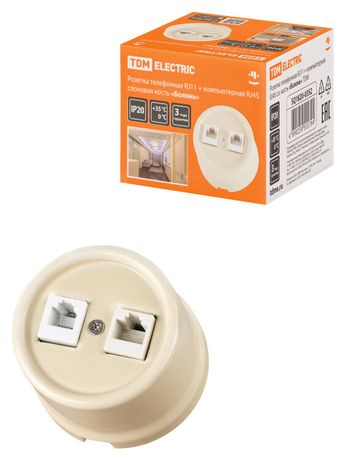 Розетка телефонная RJ11 + компьютерная RJ45 сл. кость «Болонь» | SQ1820-0352 TDM