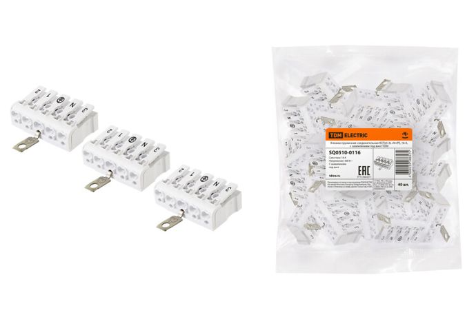 Клемма пружинная соединительная КСПз5-3L+N+PE, 16 A, с заземлением под винт | SQ0510-0116 TDM