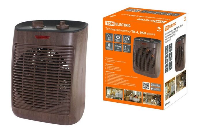 Тепловентилятор ТВ-4, "ЭКО", 2000 Вт, регул. мощн. (1200/2000 Вт), термостат, венге, | SQ2520-1307 TDM
